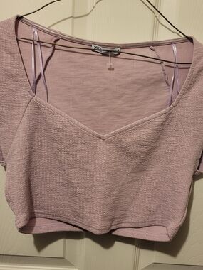 Zara Dusty Lavender Tie-Shoulder Cropped V-Neck Top